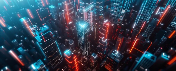 Fototapeta premium City of Bangkok Thailand at night with Smart Networks and Connections