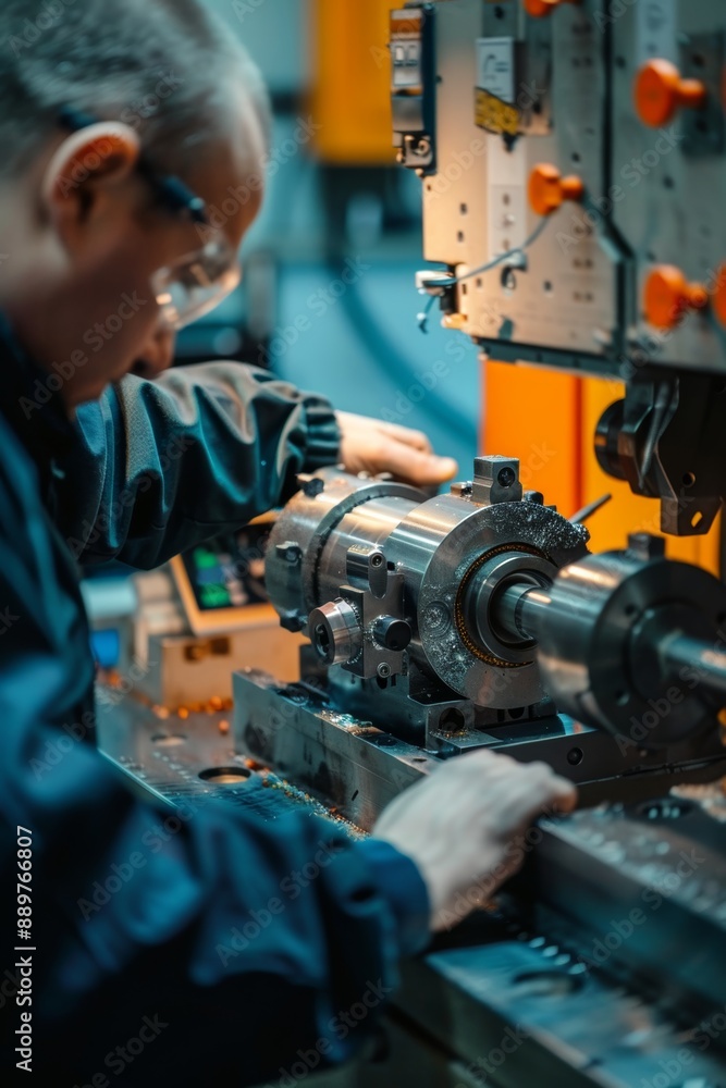 Poster precision metal lathe setup for new job: industrial machine calibration and alignment