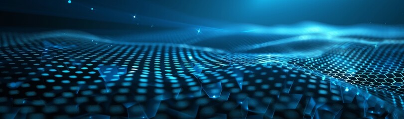 Obraz premium Blockchain technology. Network structure background. Stock photo. Machine learning background. Big data background. Wide banner. 3D render.