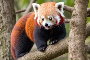 Red panda playing in the tree