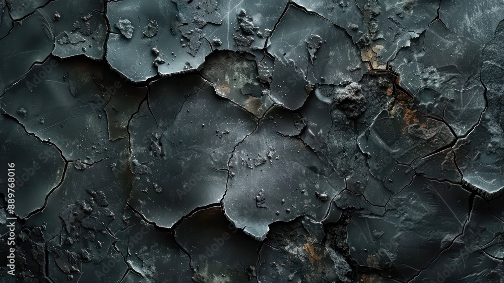 Poster a black and grey background with a lot of cracks and holes. the cracks and holes are very deep and t