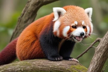 Red panda playing in the tree