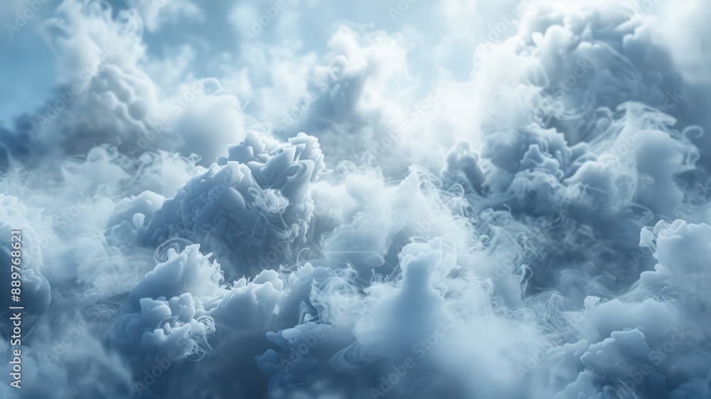 Leinwandbilder The image is of a cloud of smoke with a blue sky background. The smoke is thick and billowing, creating a sense of movement and chaos