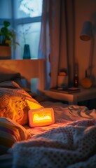 Cozy Bedroom with Smart Alarm Clock and Sunrise Simulation Light for Gentle Wake-Up