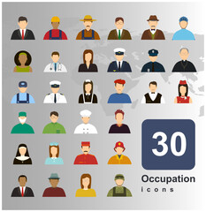 People of different occupations. Professions icons set. Flat design. Vector illustration