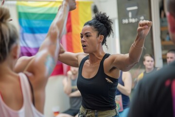 Empowering LGBTQ Self-Defense Class with Focused Participants Practicing Techniques Together
