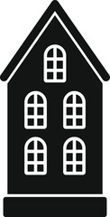 Black glyph icon representing a traditional dutch house with multiple windows, suitable for web design, logo, app, ui