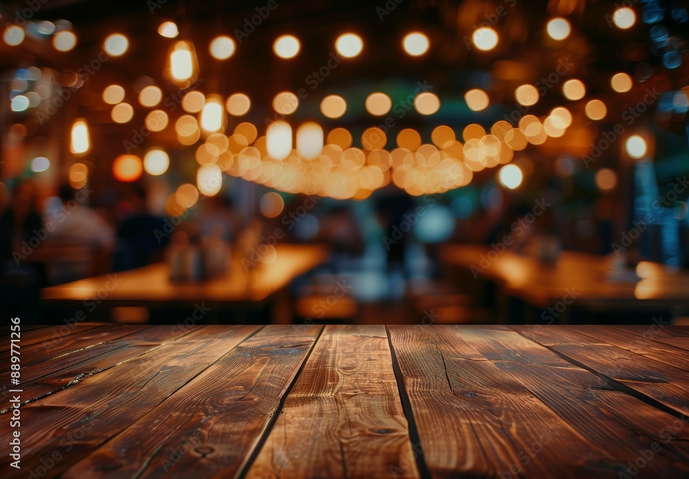 Poster background image of wooden texture table top (counter bar) in cafe or restaurant. for product displa