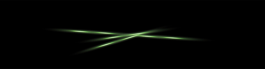 Green neon lines, luminous ray, laser beam with glowing light effect. hi-tech design elements, light streak, Shiny explosions of Flash light. Futuristic eps isolated on transparent background. Vector 