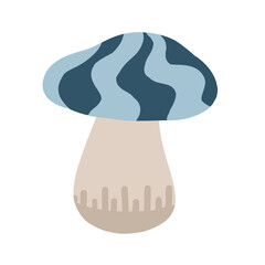 Illustration of a whimsical mushroom with a blue wavy cap and beige stem. The simple, stylized design features a natural, decorative look, perfect for botanical or nature-themed projects.