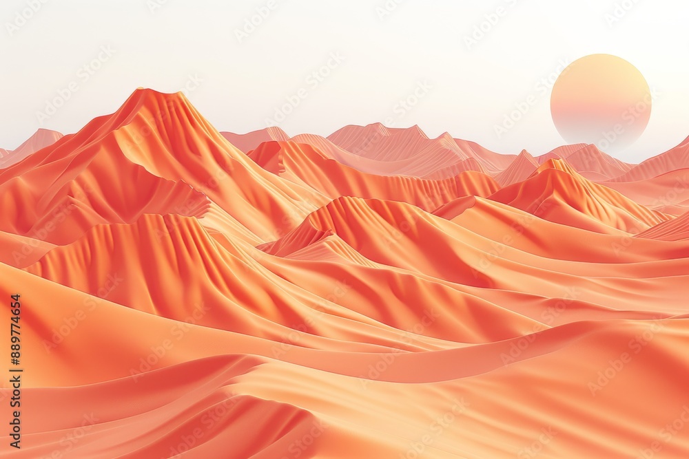 Poster vibrant and dynamic digital landscape with glowing red and orange mountains creating a lively and en