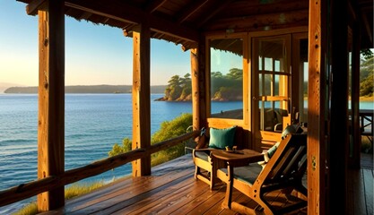 Serene Summer Cabin by the Beach in Vibrant Oil Paints, Radiating Coziness and Tranquility