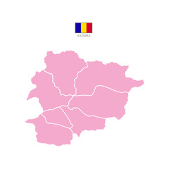 Obraz premium Silhouette and colored (pink) andorra map vector illustration map Europe