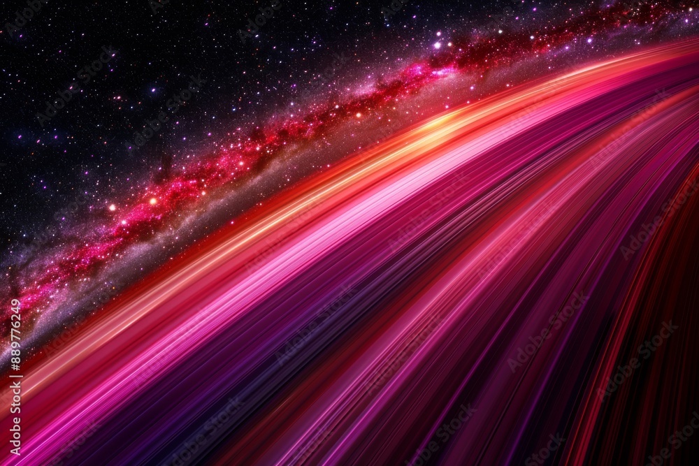 Poster mystical and vibrant abstract space scene with a glowing red and purple galaxy creating a dynamic an
