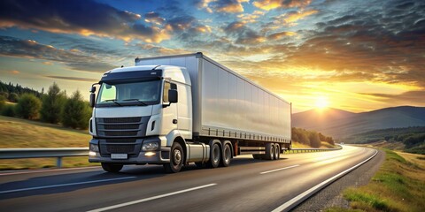 A photo depicting a commercial truck carrying goods on the road , Logistics, transportation, freight