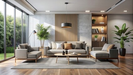 Fototapeta premium Modern living room with sleek furniture and minimalist decor, modern, living room, sleek, furniture, minimalist, decor