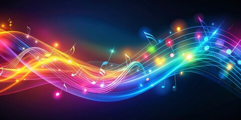 Vibrant abstract waves and flowing music notes creating a dynamic visual of musical energy, music,...