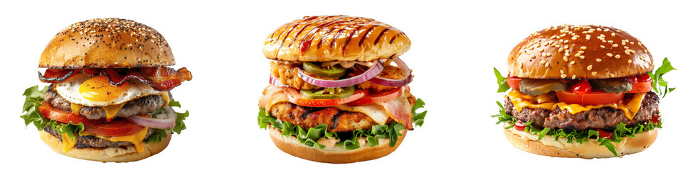 set of delicious burger isolated on transparent background