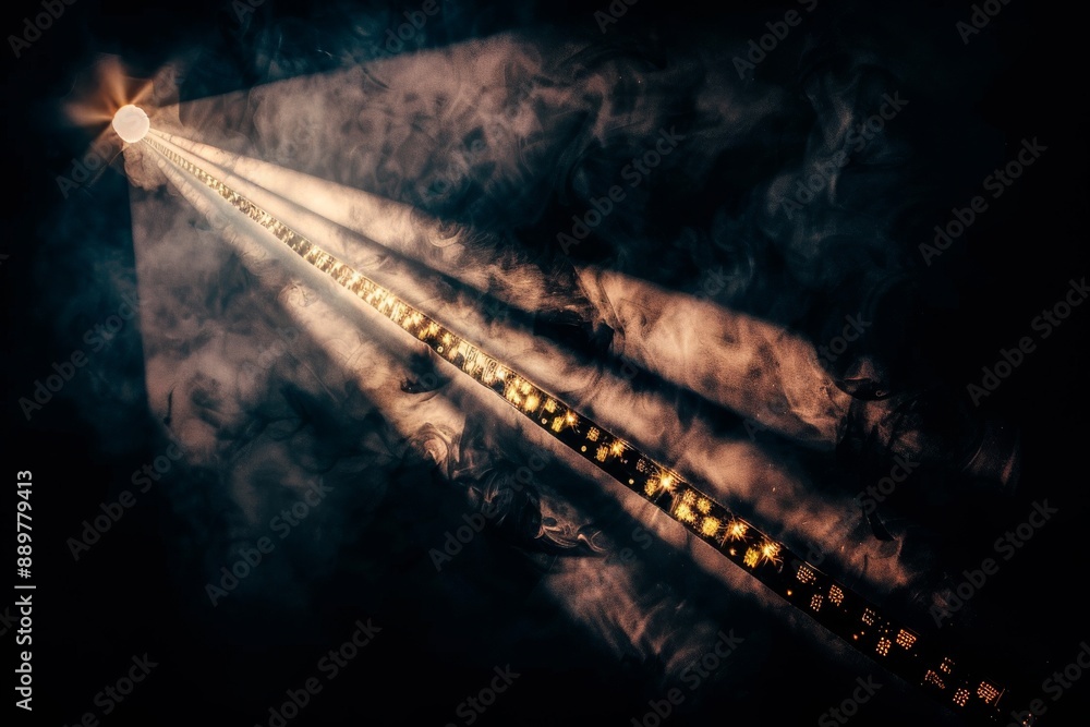 Poster dramatic and vibrant photograph of a dark tunnel with glowing lights creating a mysterious and dynam