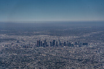 aerial landscape view of Los Angeles area with skyline Downtown Los Angeles in the middle 