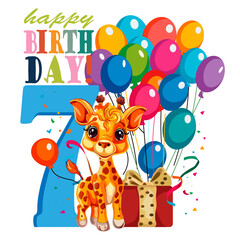Naklejka premium Happy birthday card for a seven year old child.