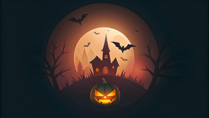 Naklejka premium Mysterious Halloween night with a menacing pumpkin in a foggy graveyard