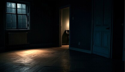 Cinematic Dark Room with Blue Light Shining from One Corner