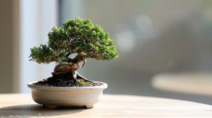 cute bonsai on a table in a houses by the window