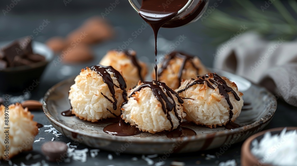 Sticker dessert recipes, enjoy coconut macaroons topped with dark chocolate, a delectable snack to satisfy your sweet cravings