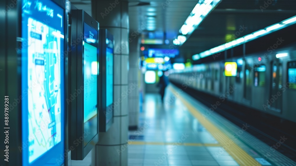 Aufkleber high-tech interactive maps and information screens in modern subway station for real-time updates
