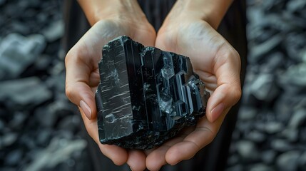 Woman holding powerful black tourmaline crystal