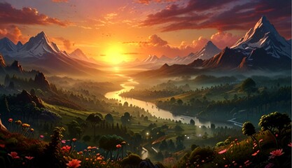 Beautiful Sunrise with Fantasy-Like Elements