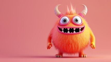 Cute 3D cartoon monster with colorful background. This character could be related to animation, children’s media, or character design.