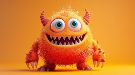 Cute 3D cartoon monster with colorful background. This character could be related to animation, children’s media, or character design.