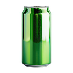 Fototapeta premium A shiny green metallic soda can isolated on a white background, perfect for advertising, branding, or product packaging design.