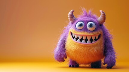 Fototapeta premium Cute 3D cartoon monster with colorful background. This character could be related to animation, children’s media, or character design.