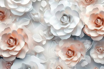 3d mural wallpaper abstract background with rose and white and flowers. will visually expand the space in a small room, Generative AI