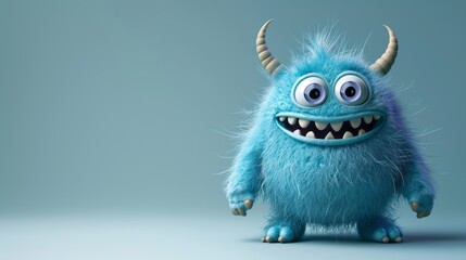 Fototapeta premium Cute 3D cartoon monster with colorful background. This character could be related to animation, children’s media, or character design.