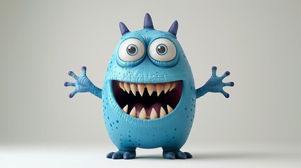 Cute 3D cartoon monster with colorful background. This character could be related to animation, children’s media, or character design.