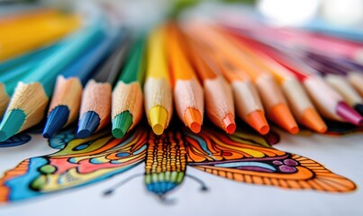 Obraz premium Coloring Book with Fairies and Magical Creatures, Colorful Pencils