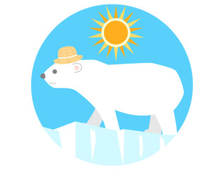 麦わら帽子をかぶったかわいいシロクマのイラスト