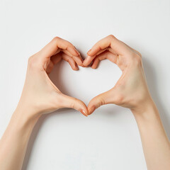 Fototapeta premium Hands forming a heart shape on a white background, representing love and unity.