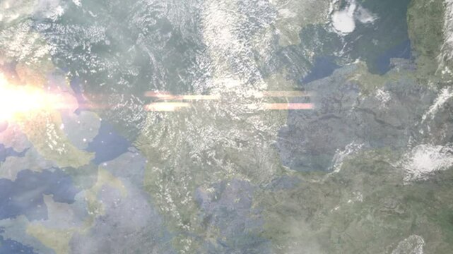 Zooming in on Hannover, Germany frome space - Perfect for Travel Intros and Backgrounds. Realistic 3D Animation.