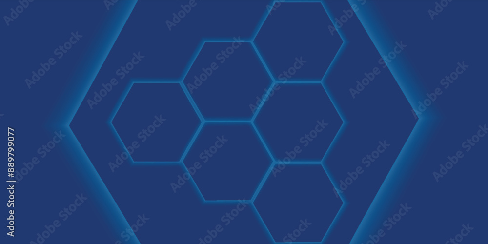 Poster modern abstract blue background with glowing geometric lines. blue gradient hexagon shape design. fu