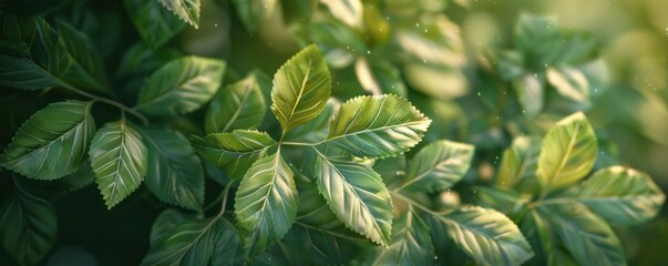 Close-up of Lush Green Foliage in a Tranquil Forest Setting, Emphasizing the Beauty of Nature and the Subtle Textures of Leaves, Perfect for Nature Photography and Botanical Art This image can be