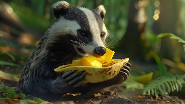 Outdoor photo of honey badger eating a taco