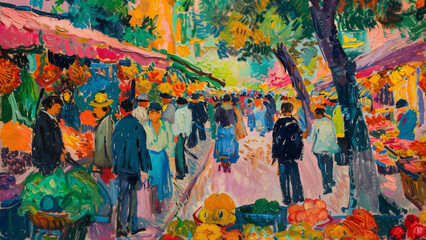 Fototapeta premium Farmers Market - Painting, Fauvism, Painting, Art, Colorful Background, Paint Wallpaper