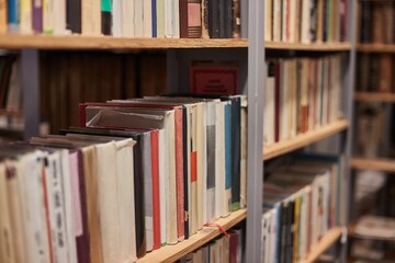 Book shelves in a library