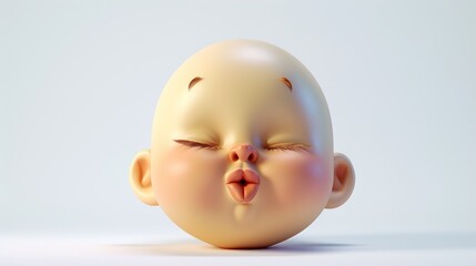 A 3D-rendered baby face emoji with puckered lips as if blowing a kiss, eyes softly closed, set against a white background, offering a sweet and loving gesture