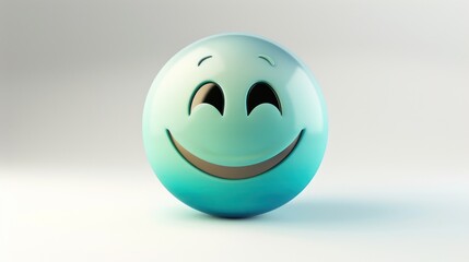 A 3D-rendered emoji with a gradient from sky blue to sea green, displaying a broad smile, isolated on a white background, radiating joy and friendliness